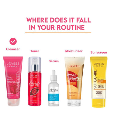 Jovees Herbal Strawberry Face Wash For Hydrating & Glowing Skin with Strawberry Ext. | Gentle Cleanser For Brightens Skin, Removes Pigmentation | For Normal to Dry Skin Types - 120ML